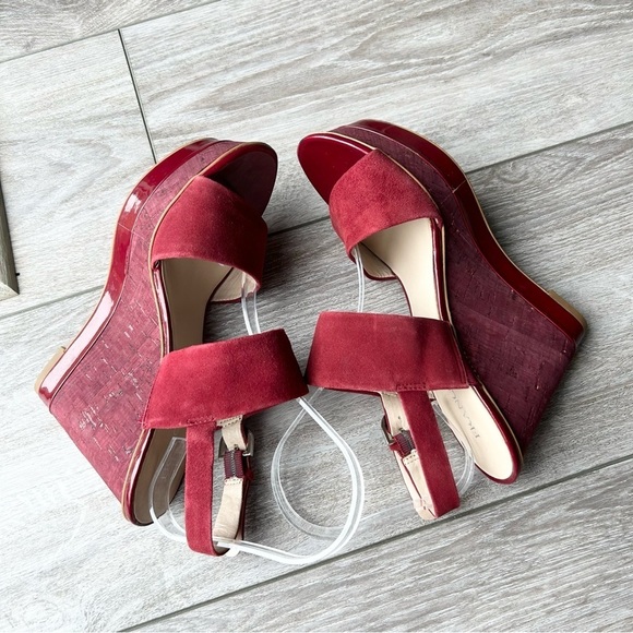 Franco Sarto Wine Suede Leather Wedge  Sandals - Picture 8 of 16